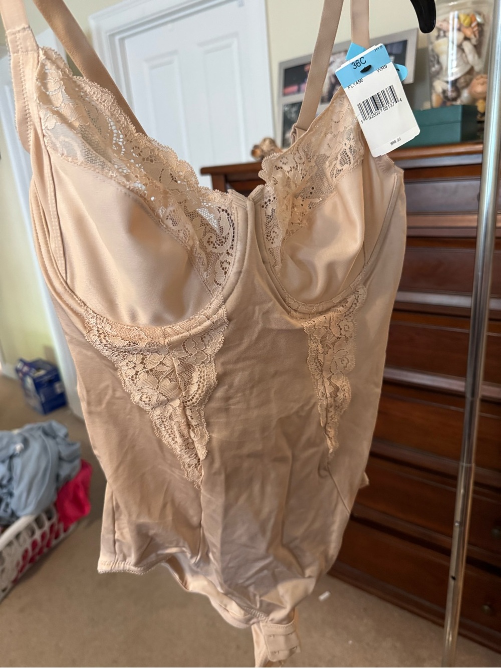Women's Lace-Trim Shapewear Bodysuit in Nude